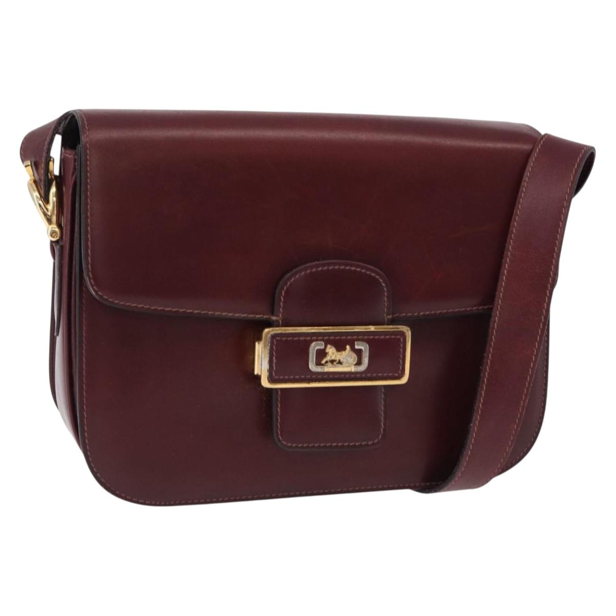 CELINE Horse Carriage Shoulder Bag Leather Bordeaux Gold Tone Auth 191737
