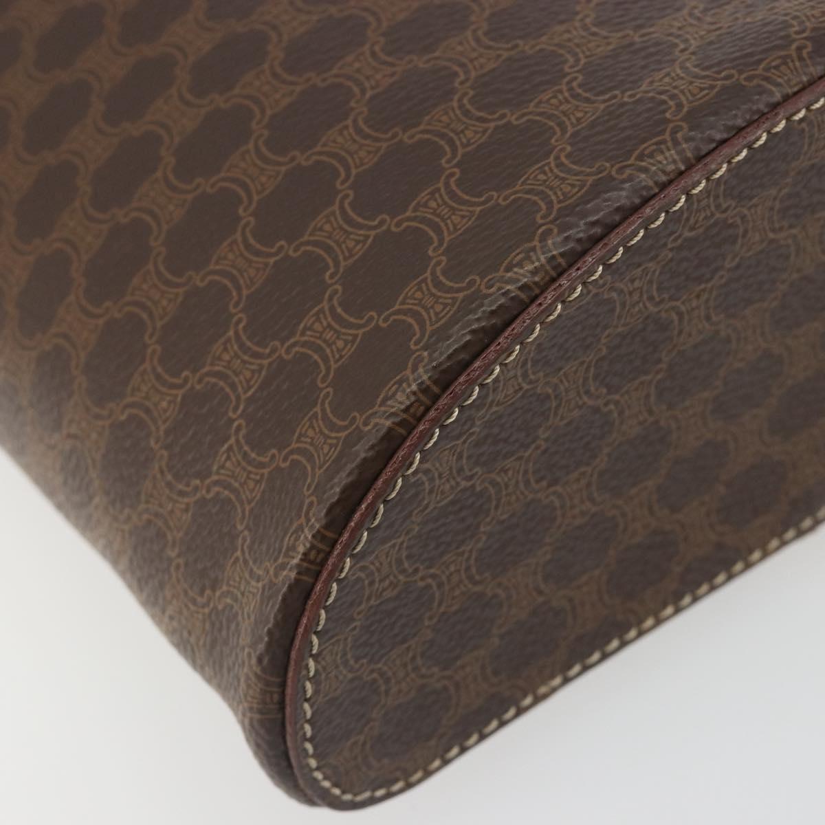 CELINE Macadam Vanity Hand Bag PVC Leather 2way Brown Gold Tone Auth 191738V