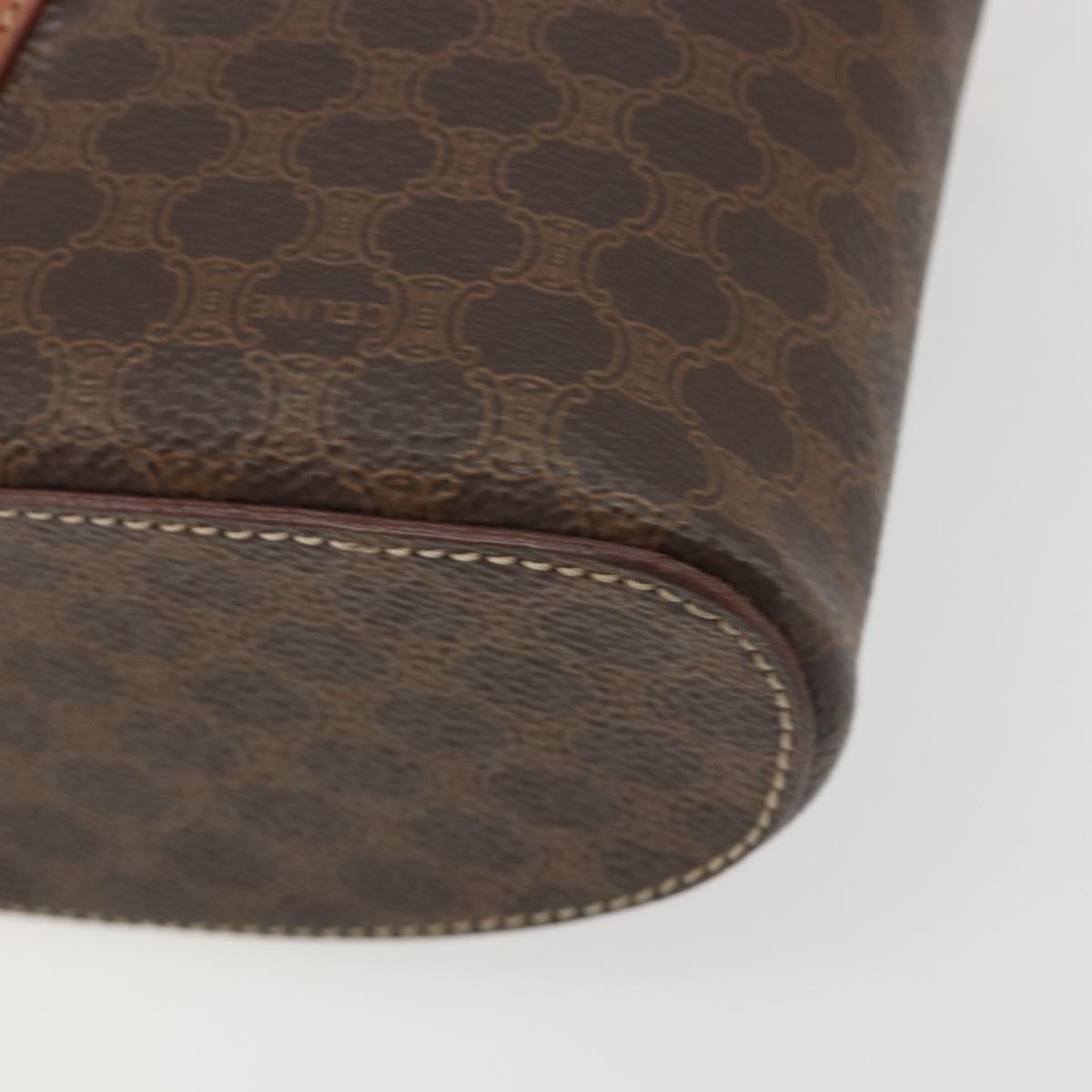 CELINE Macadam Vanity Hand Bag PVC Leather 2way Brown Gold Tone Auth 191738V