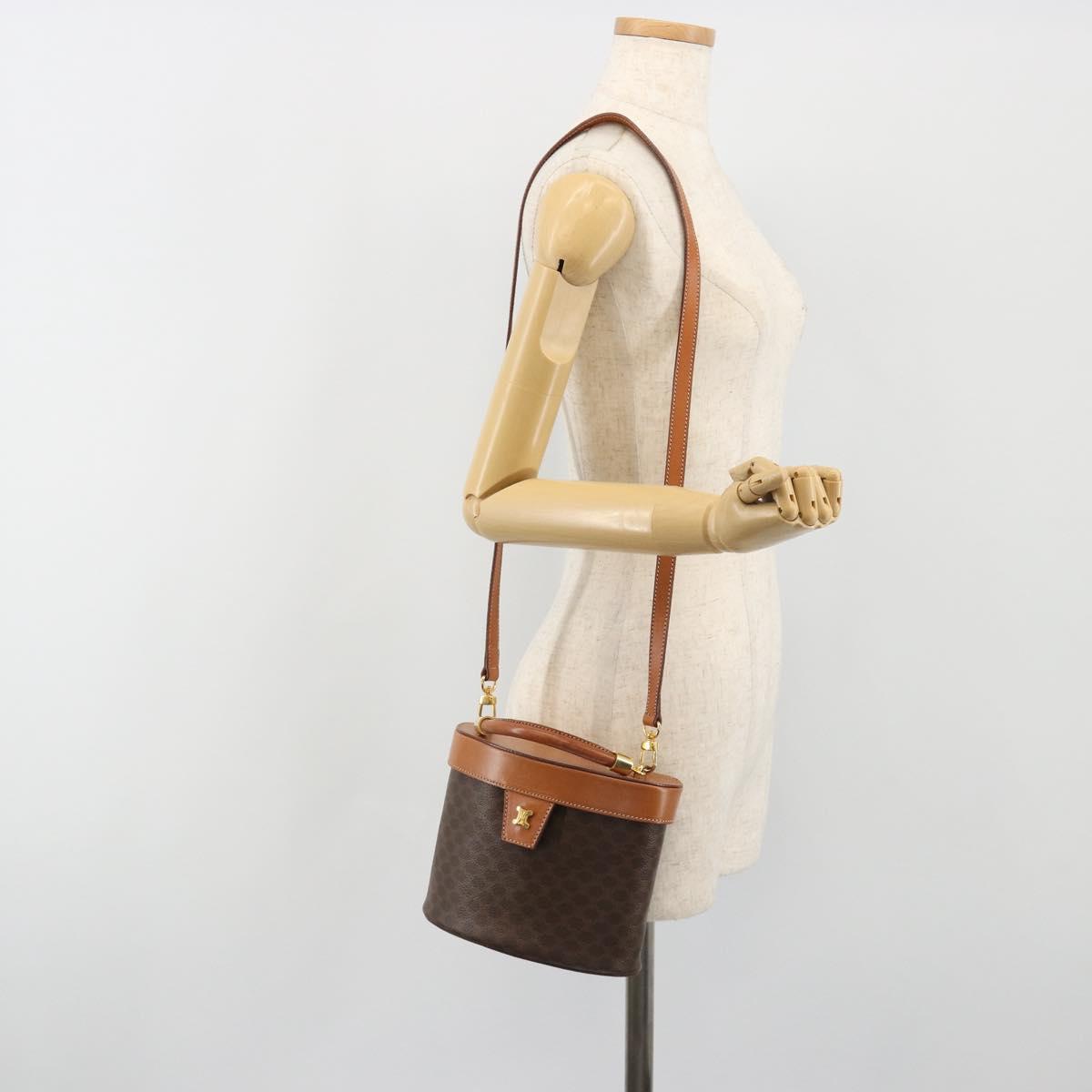 CELINE Macadam Vanity Hand Bag PVC Leather 2way Brown Gold Tone Auth 191738V