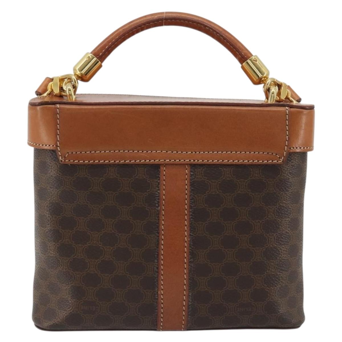 CELINE Macadam Vanity Hand Bag PVC Leather 2way Brown Gold Tone Auth 191738V