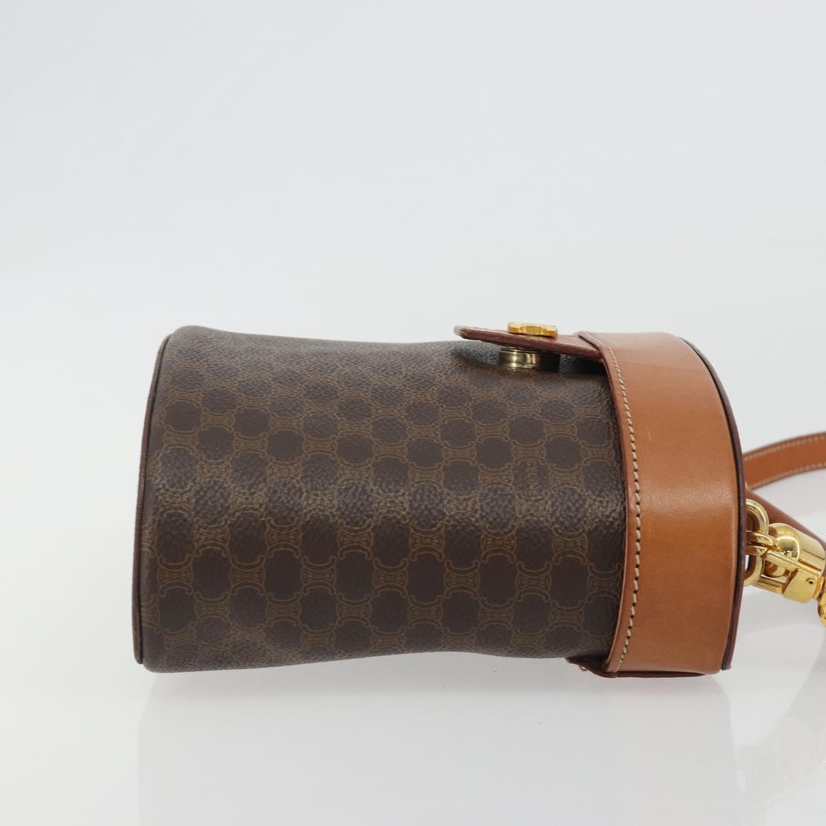 CELINE Macadam Vanity Hand Bag PVC Leather 2way Brown Gold Tone Auth 191738V