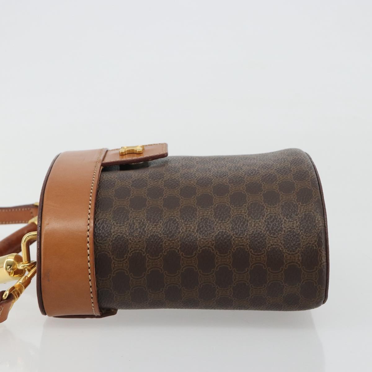 CELINE Macadam Vanity Hand Bag PVC Leather 2way Brown Gold Tone Auth 191738V