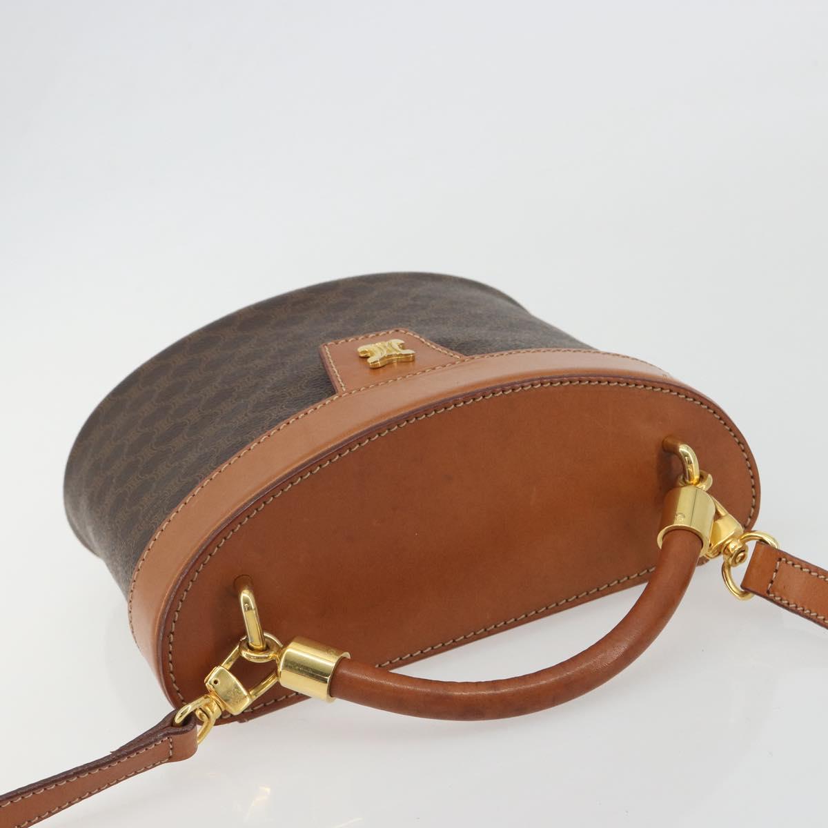 CELINE Macadam Vanity Hand Bag PVC Leather 2way Brown Gold Tone Auth 191738V