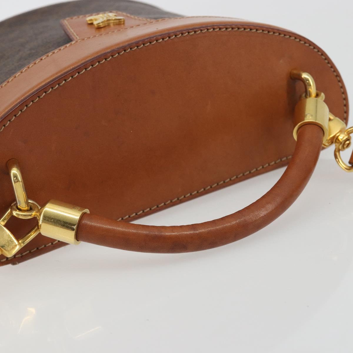 CELINE Macadam Vanity Hand Bag PVC Leather 2way Brown Gold Tone Auth 191738V