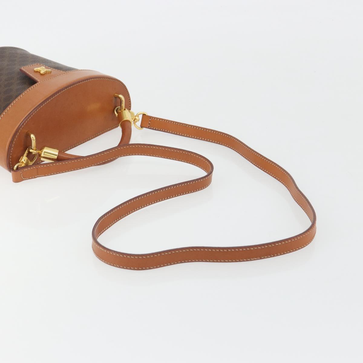 CELINE Macadam Vanity Hand Bag PVC Leather 2way Brown Gold Tone Auth 191738V