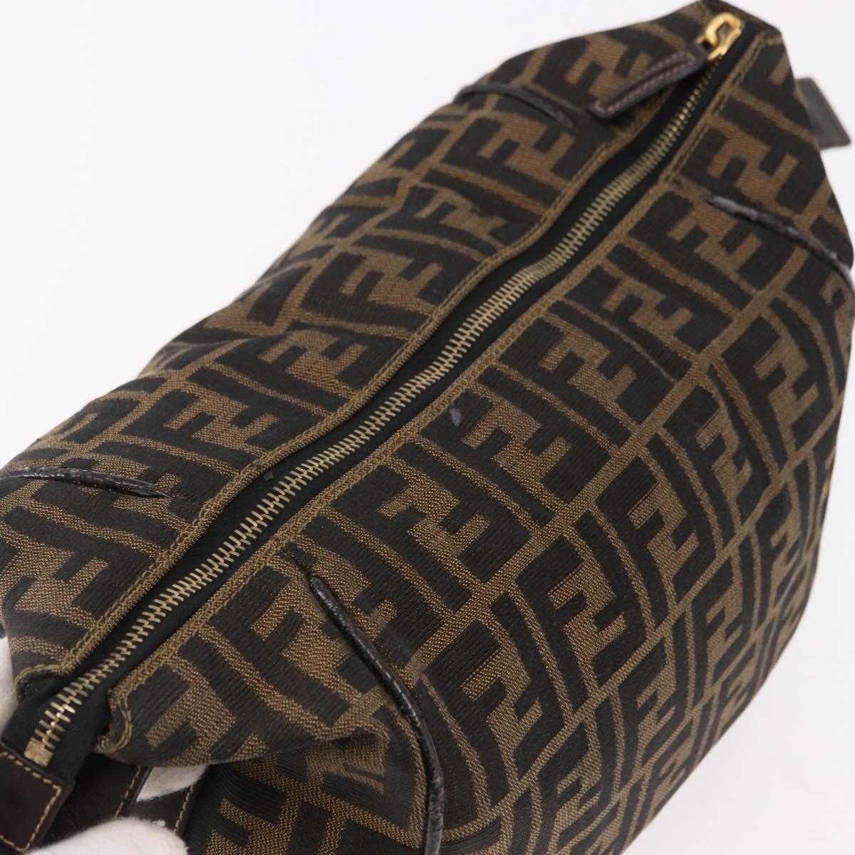 FENDI Zucca Canvas Vanity Hand Bag Brown Gold Auth 191739