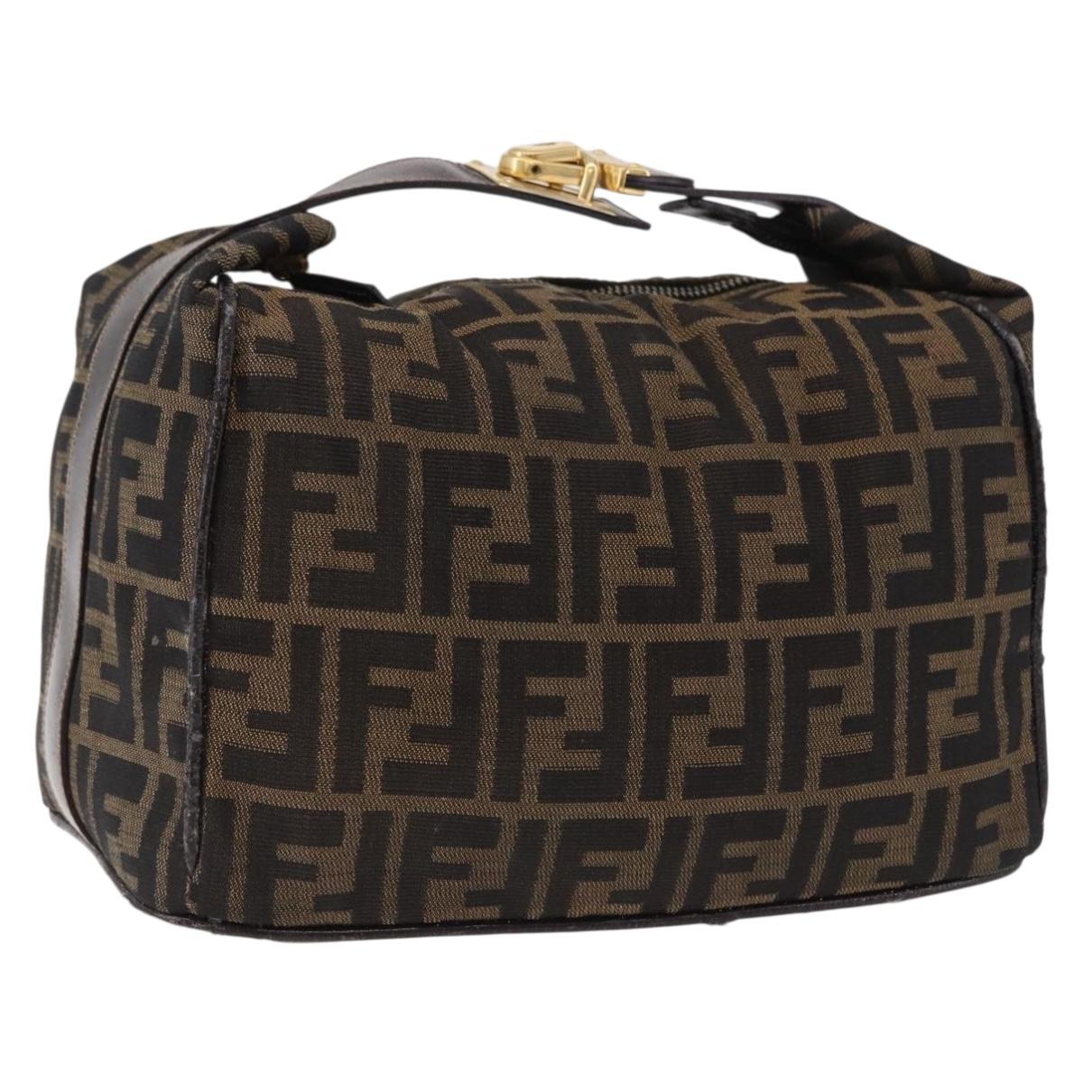 FENDI Zucca Canvas Vanity Hand Bag Brown Gold Auth 191739