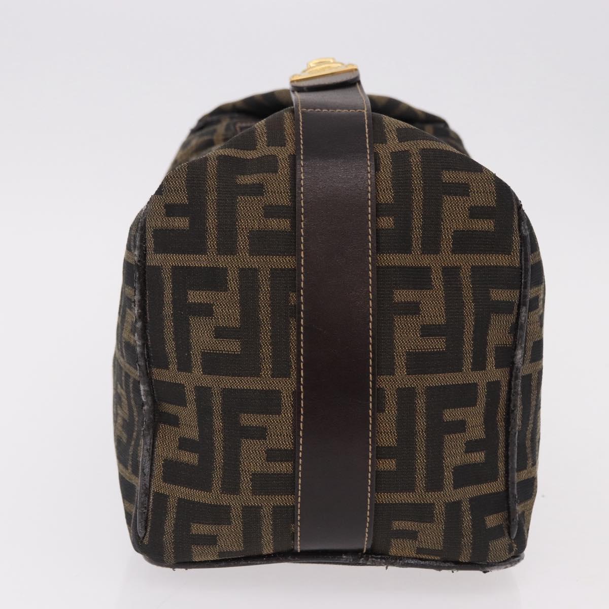 FENDI Zucca Canvas Vanity Hand Bag Brown Gold Auth 191739