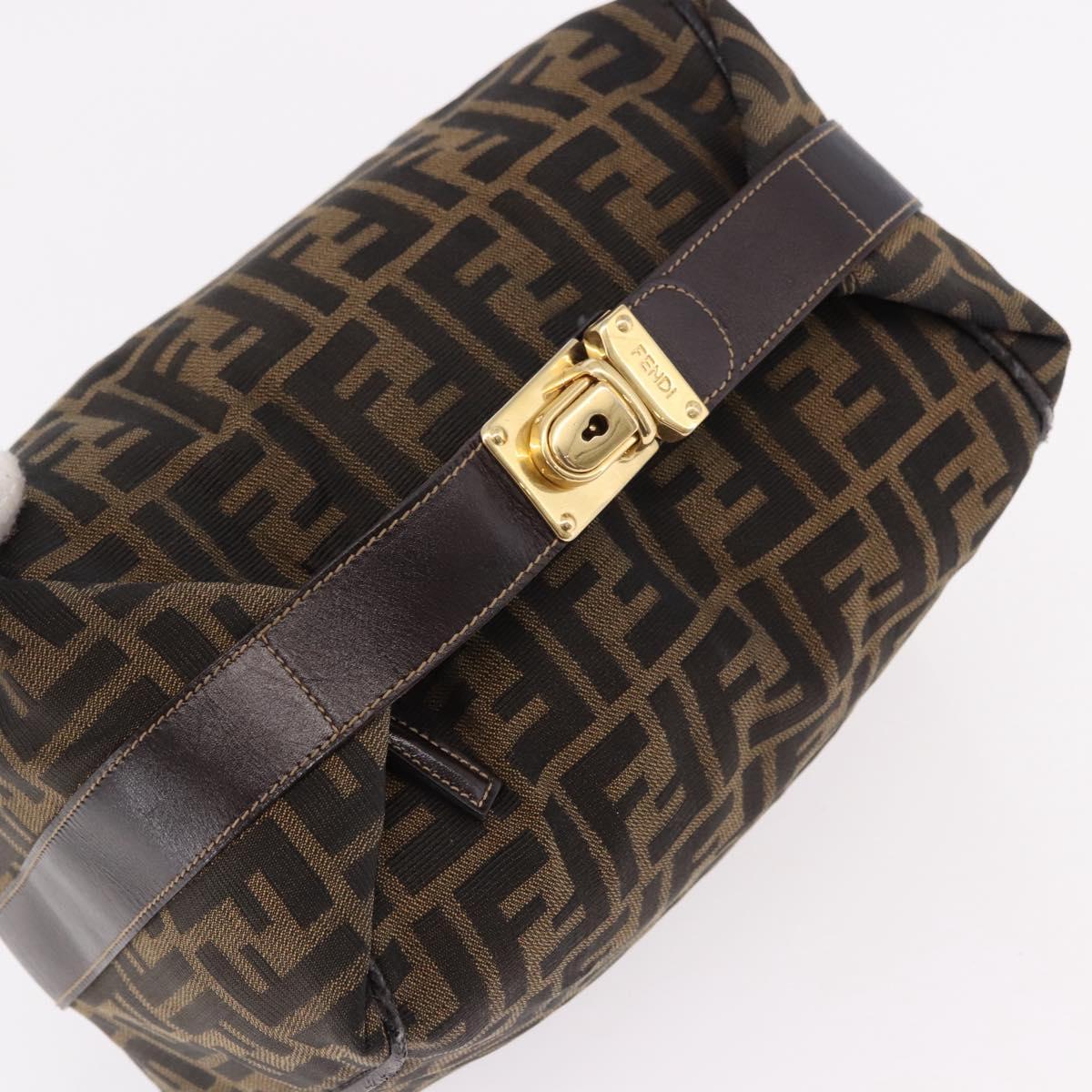 FENDI Zucca Canvas Vanity Hand Bag Brown Gold Auth 191739