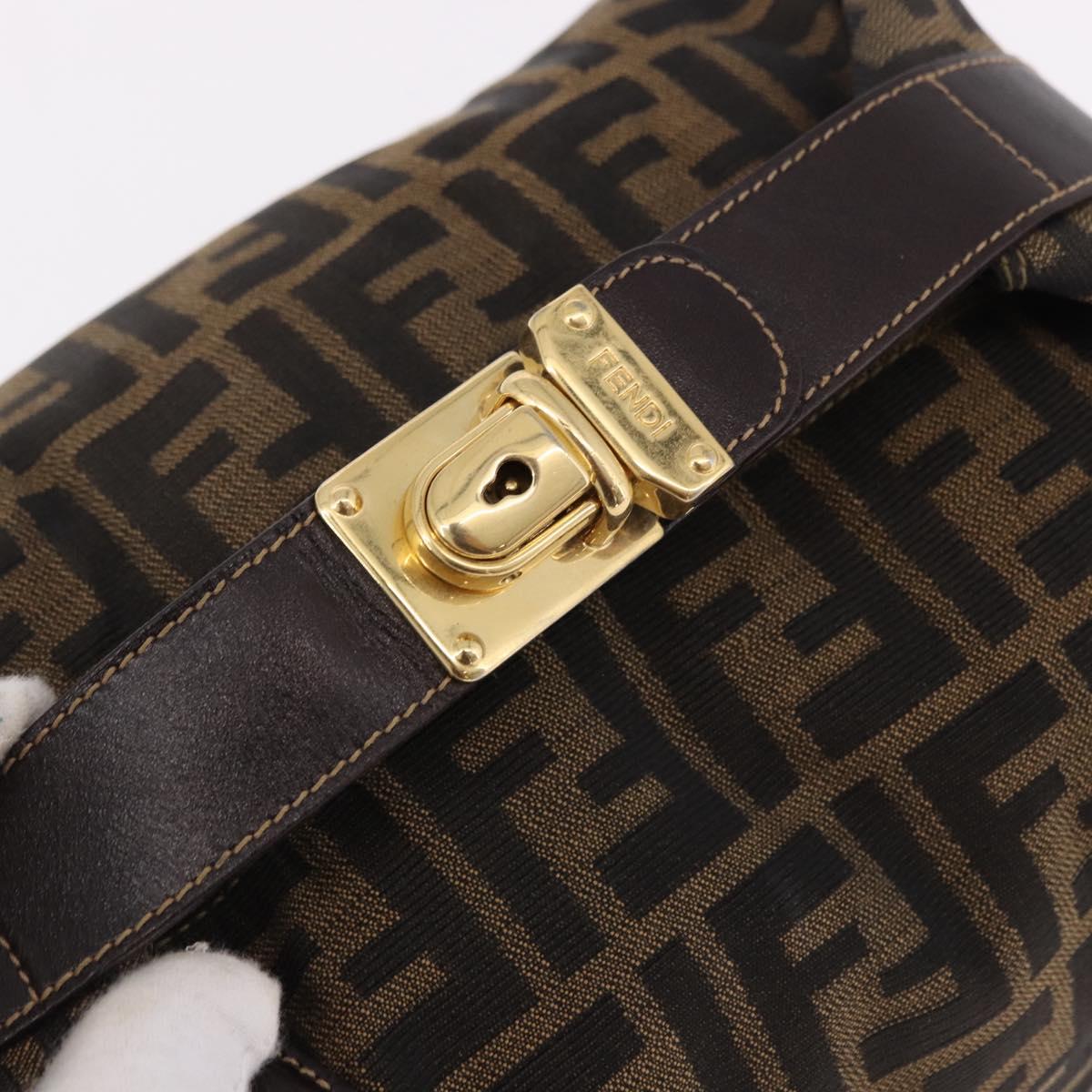 FENDI Zucca Canvas Vanity Hand Bag Brown Gold Auth 191739