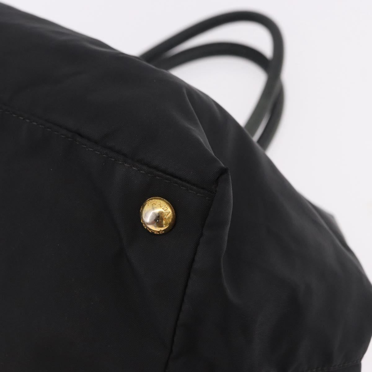PRADA Ribbon Hand Bag Nylon Black Gold Tone Auth 191747