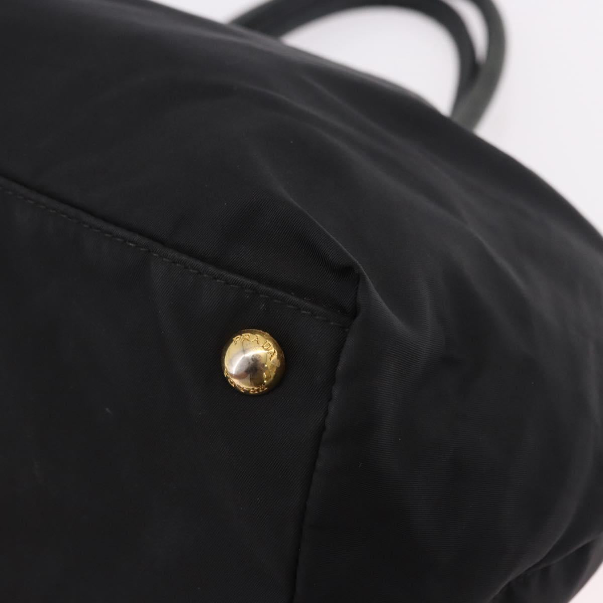 PRADA Ribbon Hand Bag Nylon Black Gold Tone Auth 191747
