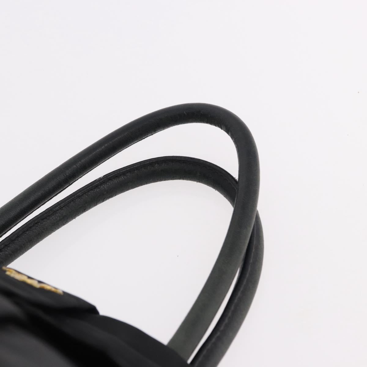 PRADA Ribbon Hand Bag Nylon Black Gold Tone Auth 191747