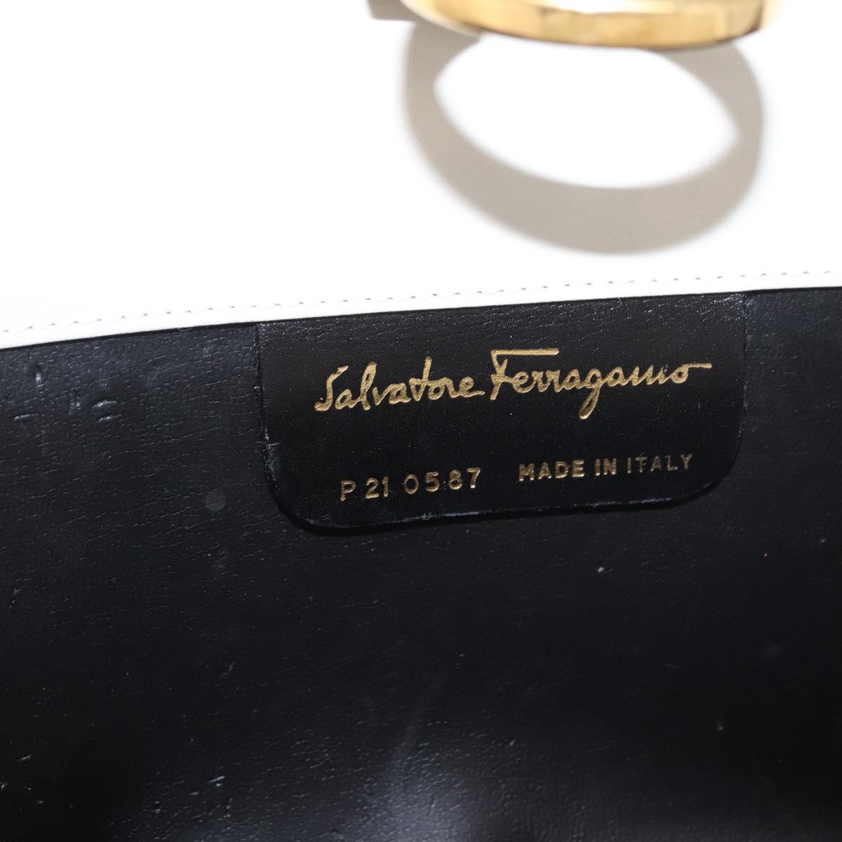 Salvatore Ferragamo Gancini Chain Shoulder Bag Leather White Gold Auth 191748