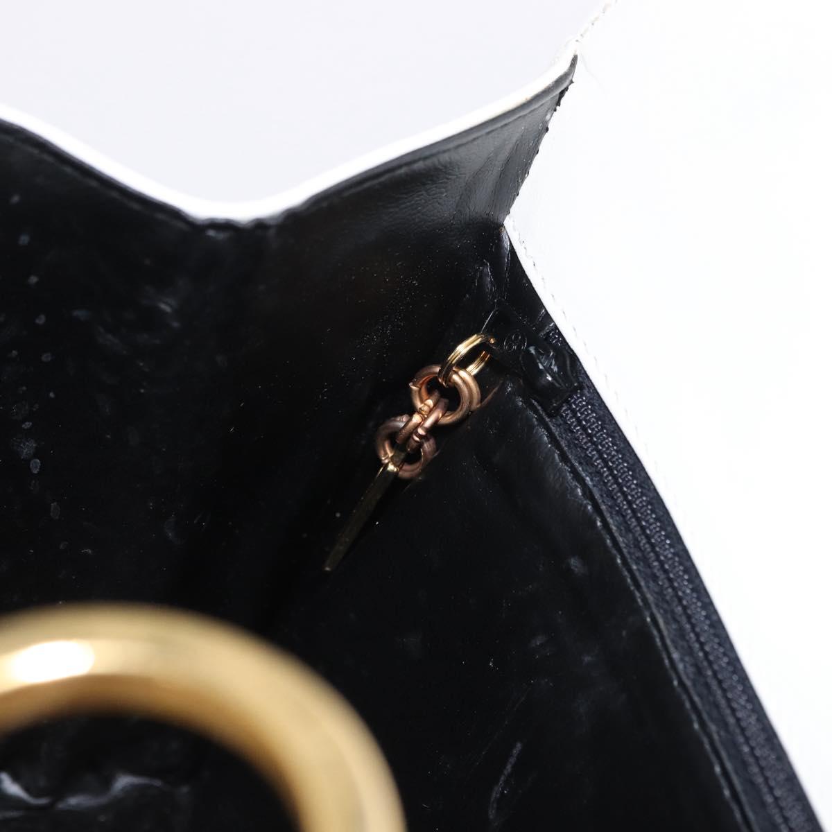 Salvatore Ferragamo Gancini Chain Shoulder Bag Leather White Gold Auth 191748