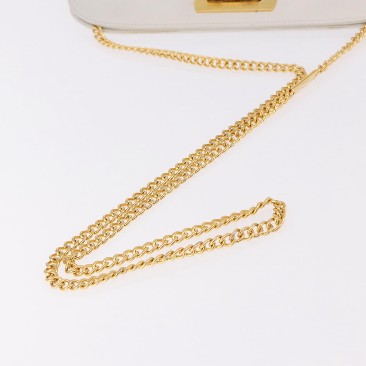 Salvatore Ferragamo Gancini Chain Shoulder Bag Leather White Gold Auth 191748