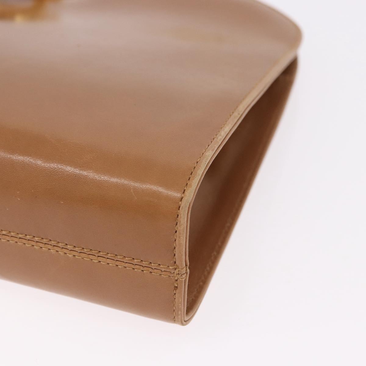 Salvatore Ferragamo Gancini Chain Shoulder Bag Leather Brown Gold Auth 191749