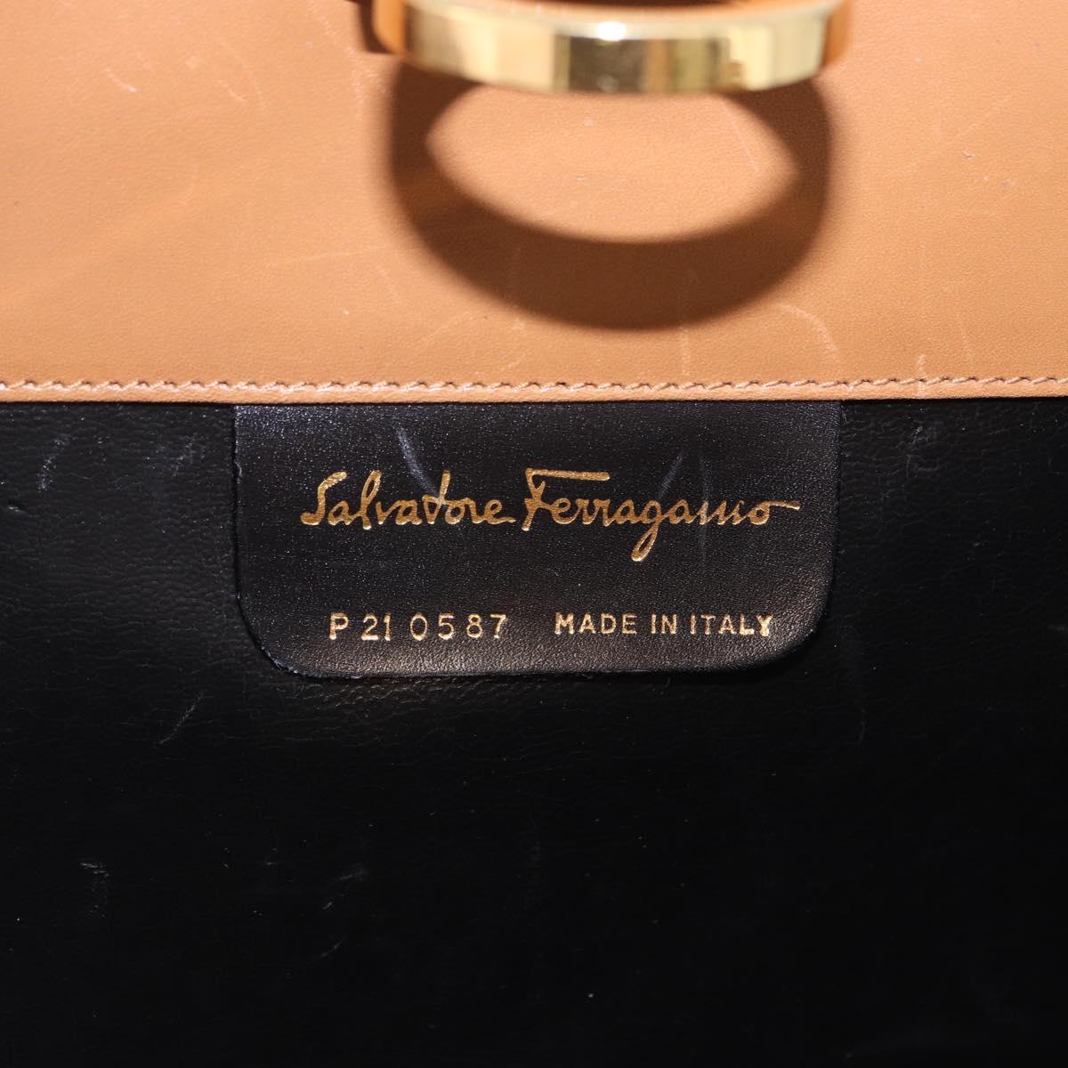 Salvatore Ferragamo Gancini Chain Shoulder Bag Leather Brown Gold Auth 191749