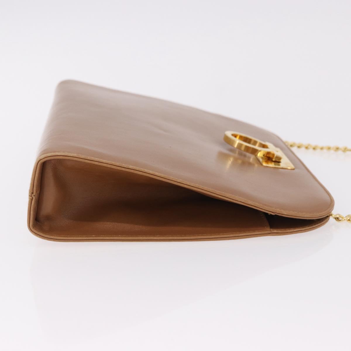 Salvatore Ferragamo Gancini Chain Shoulder Bag Leather Brown Gold Auth 191749