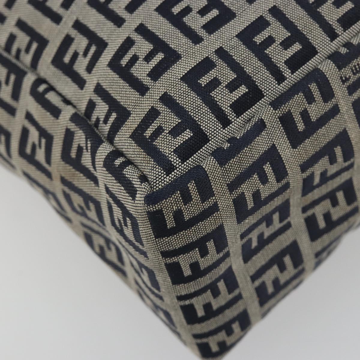 FENDI Zucchino Canvas Hand Bag Navy Silver Auth 191751V