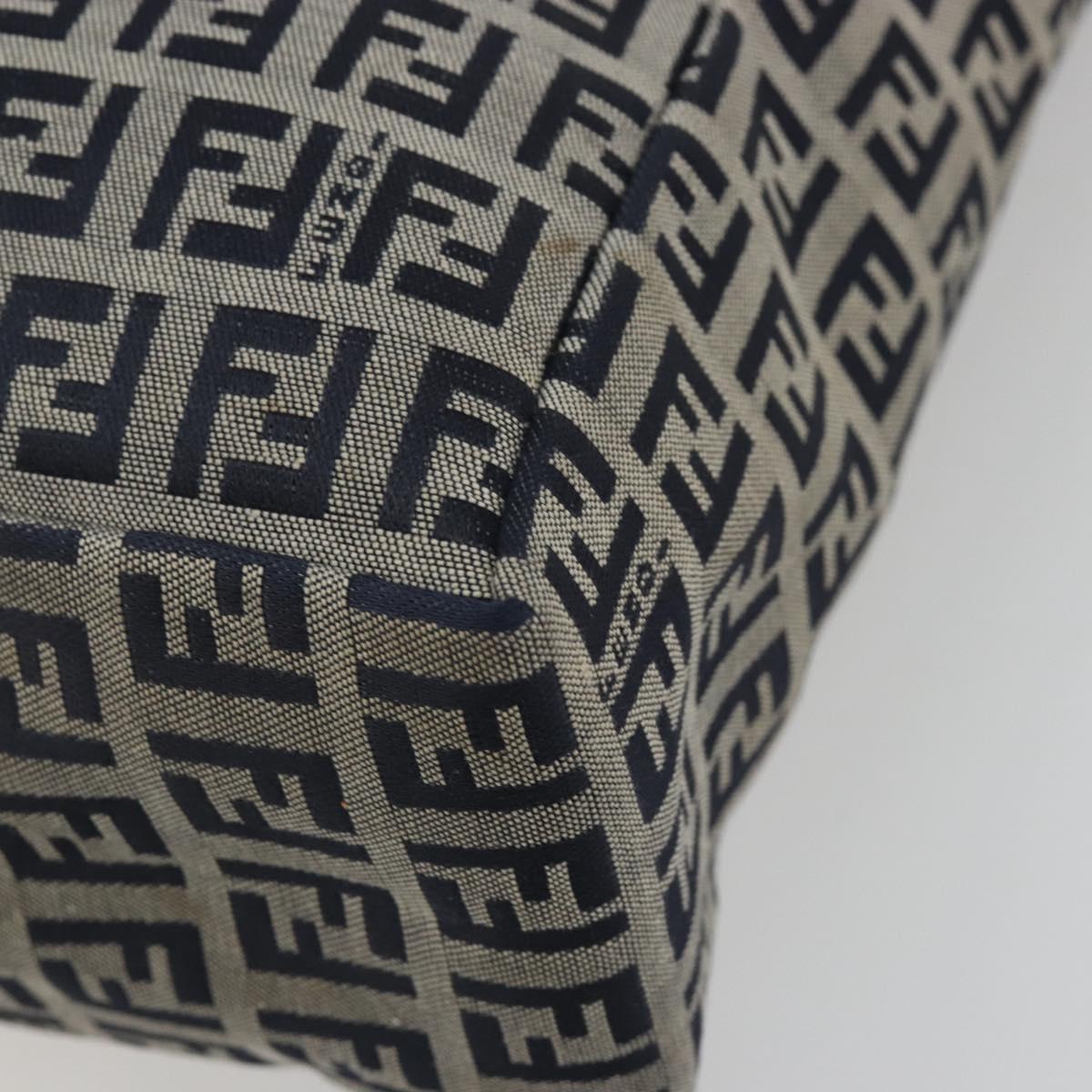 FENDI Zucchino Canvas Hand Bag Navy Silver Auth 191751V