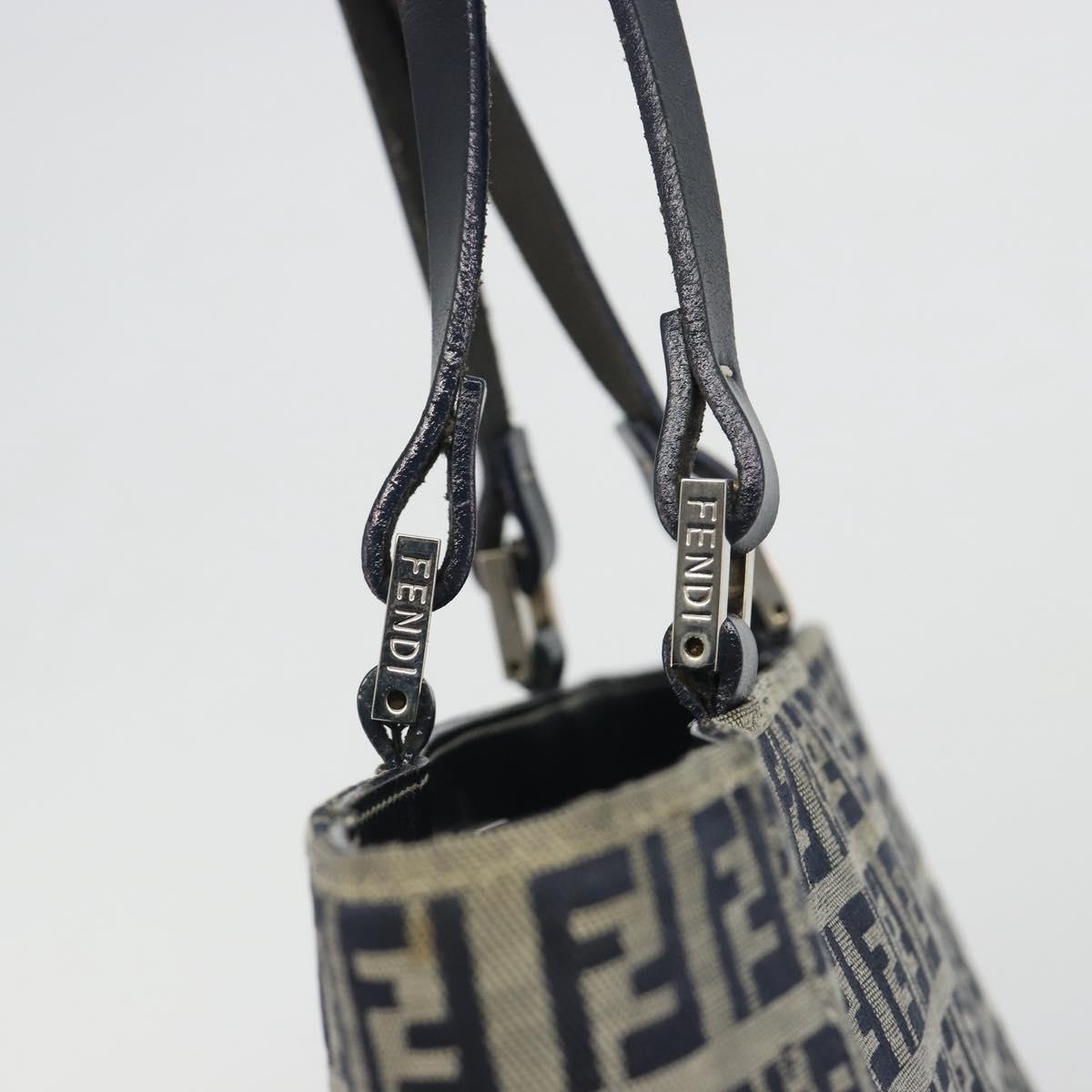 FENDI Zucchino Canvas Hand Bag Navy Silver Auth 191751V