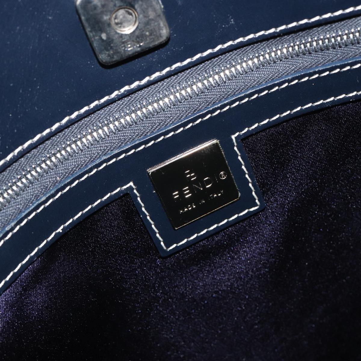 FENDI Zucchino Canvas Hand Bag Navy Silver Auth 191751V