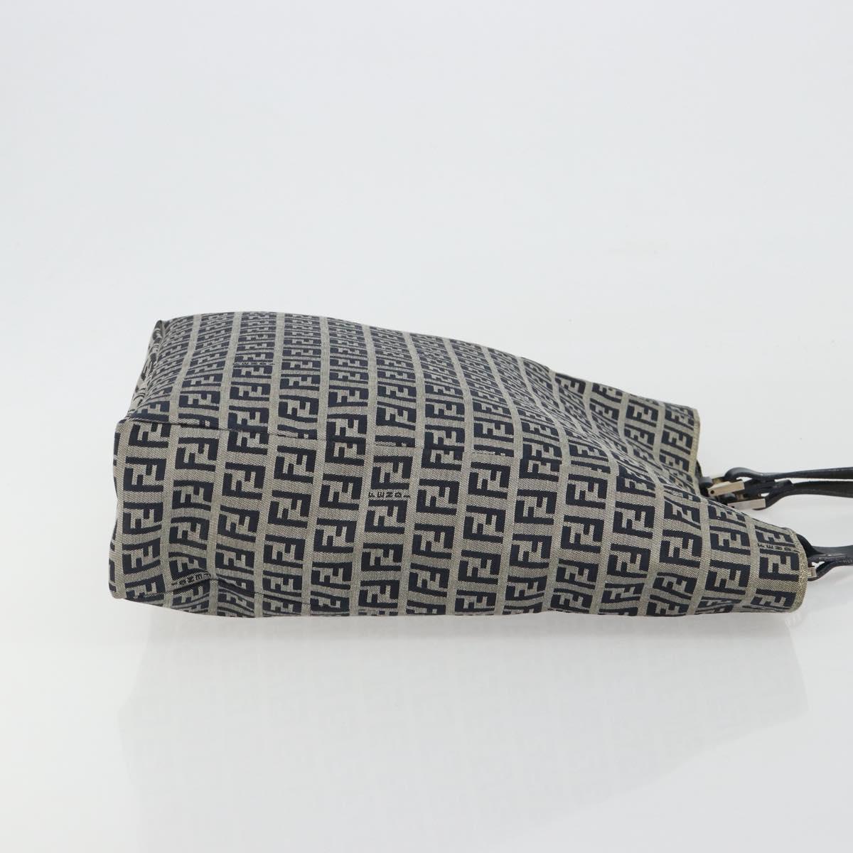 FENDI Zucchino Canvas Hand Bag Navy Silver Auth 191751V