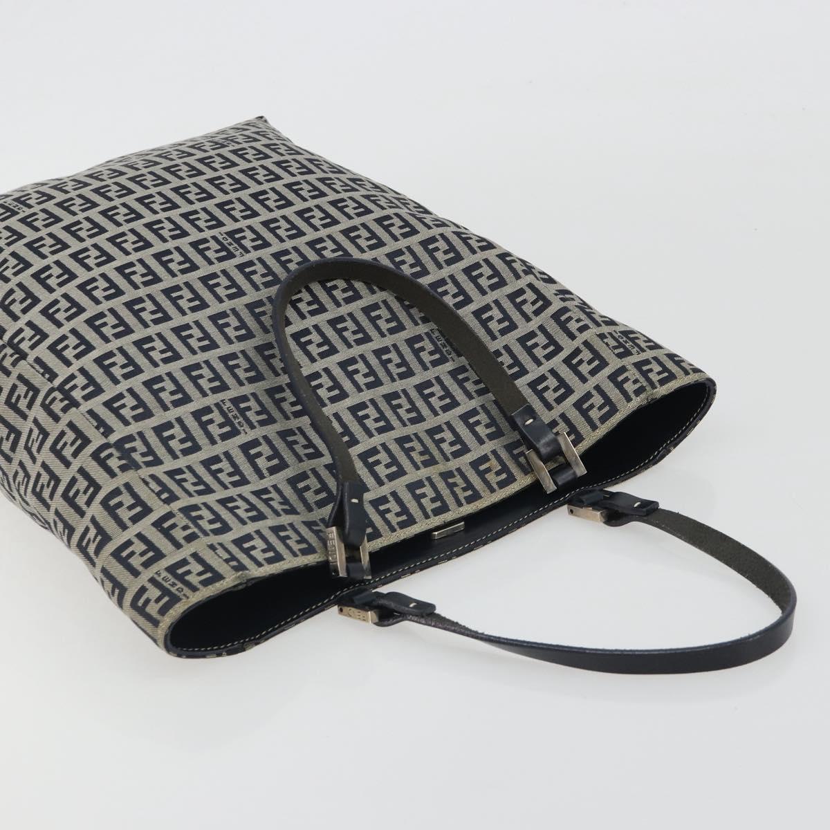 FENDI Zucchino Canvas Hand Bag Navy Silver Auth 191751V