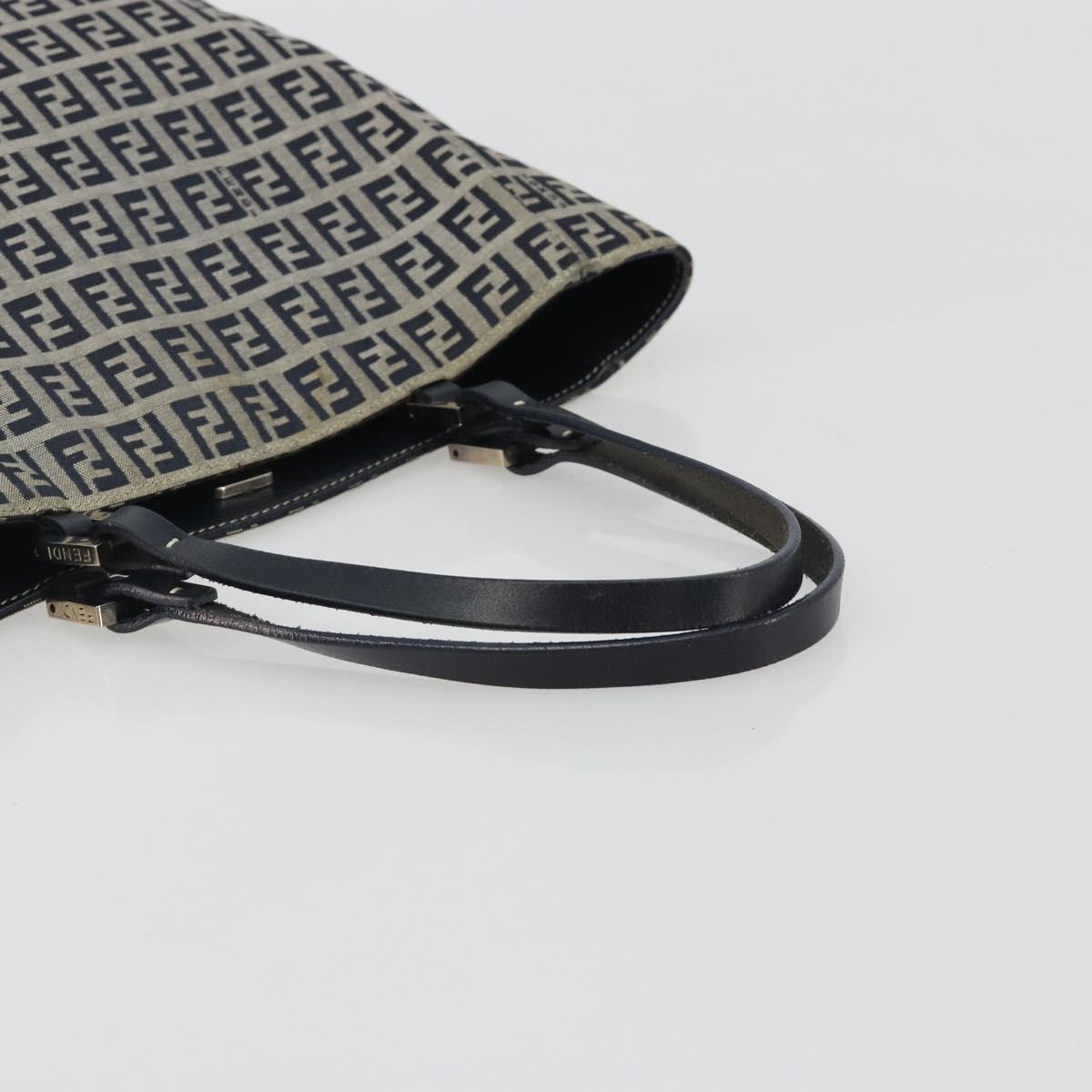 FENDI Zucchino Canvas Hand Bag Navy Silver Auth 191751V