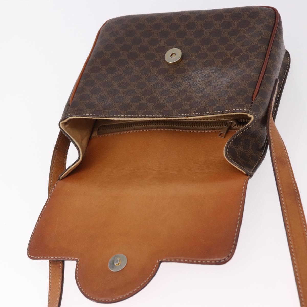 CELINE Macadam Circle Shoulder Bag PVC Brown Gold Tone Auth 191752