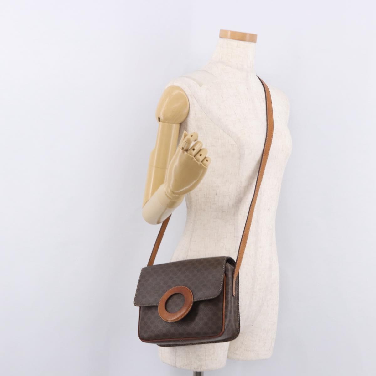 CELINE Macadam Circle Shoulder Bag PVC Brown Gold Tone Auth 191752