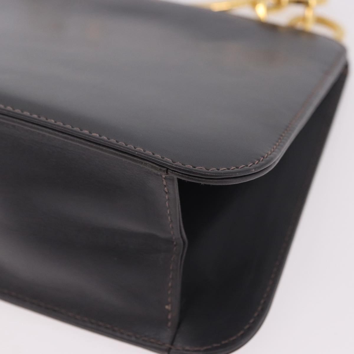 Salvatore Ferragamo Metal Hand Bag Leather Gray Gold Tone Auth 191753A