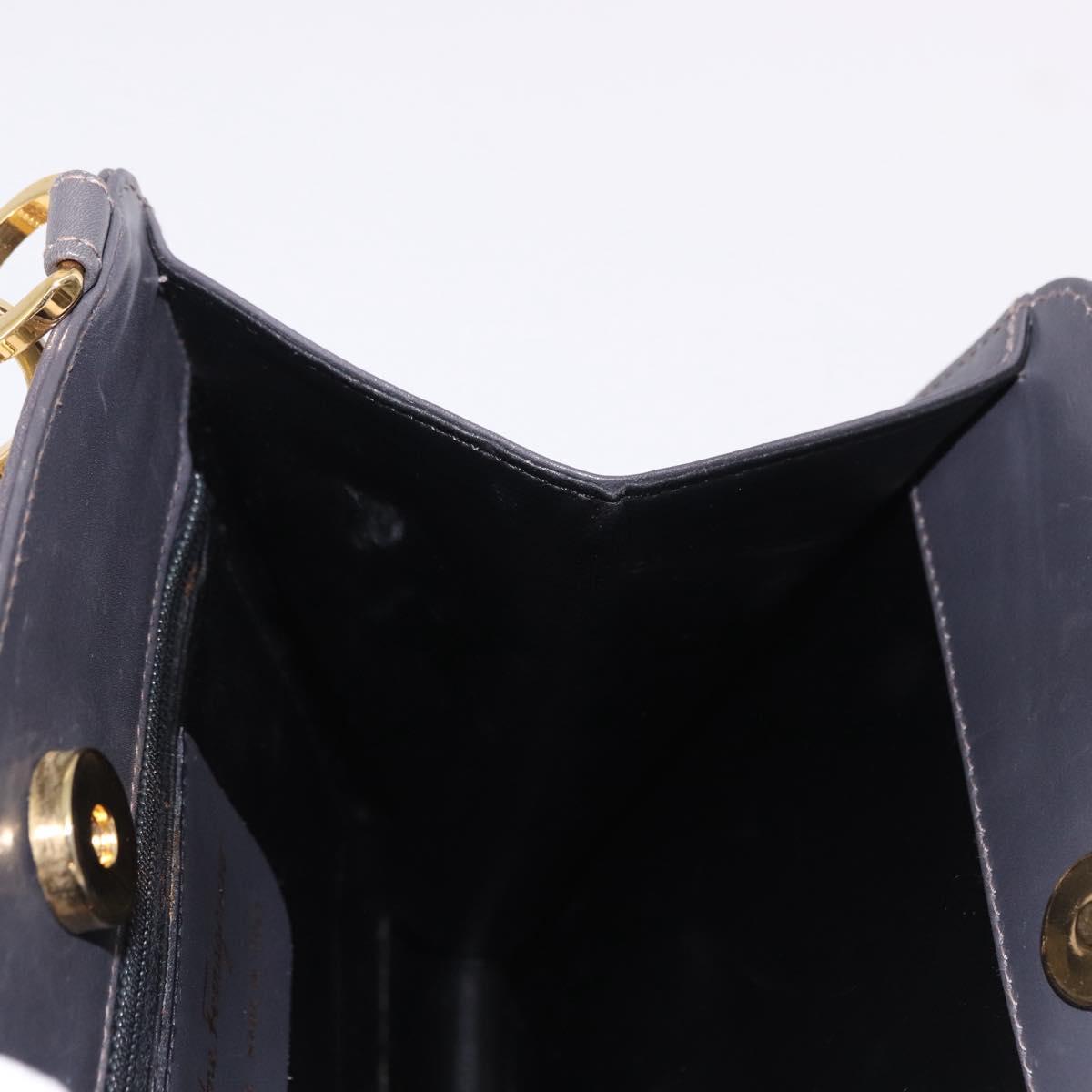 Salvatore Ferragamo Metal Hand Bag Leather Gray Gold Tone Auth 191753A
