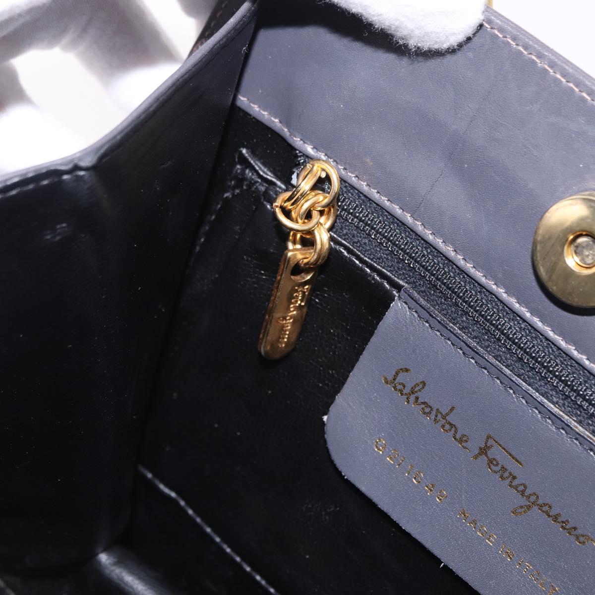 Salvatore Ferragamo Metal Hand Bag Leather Gray Gold Tone Auth 191753A