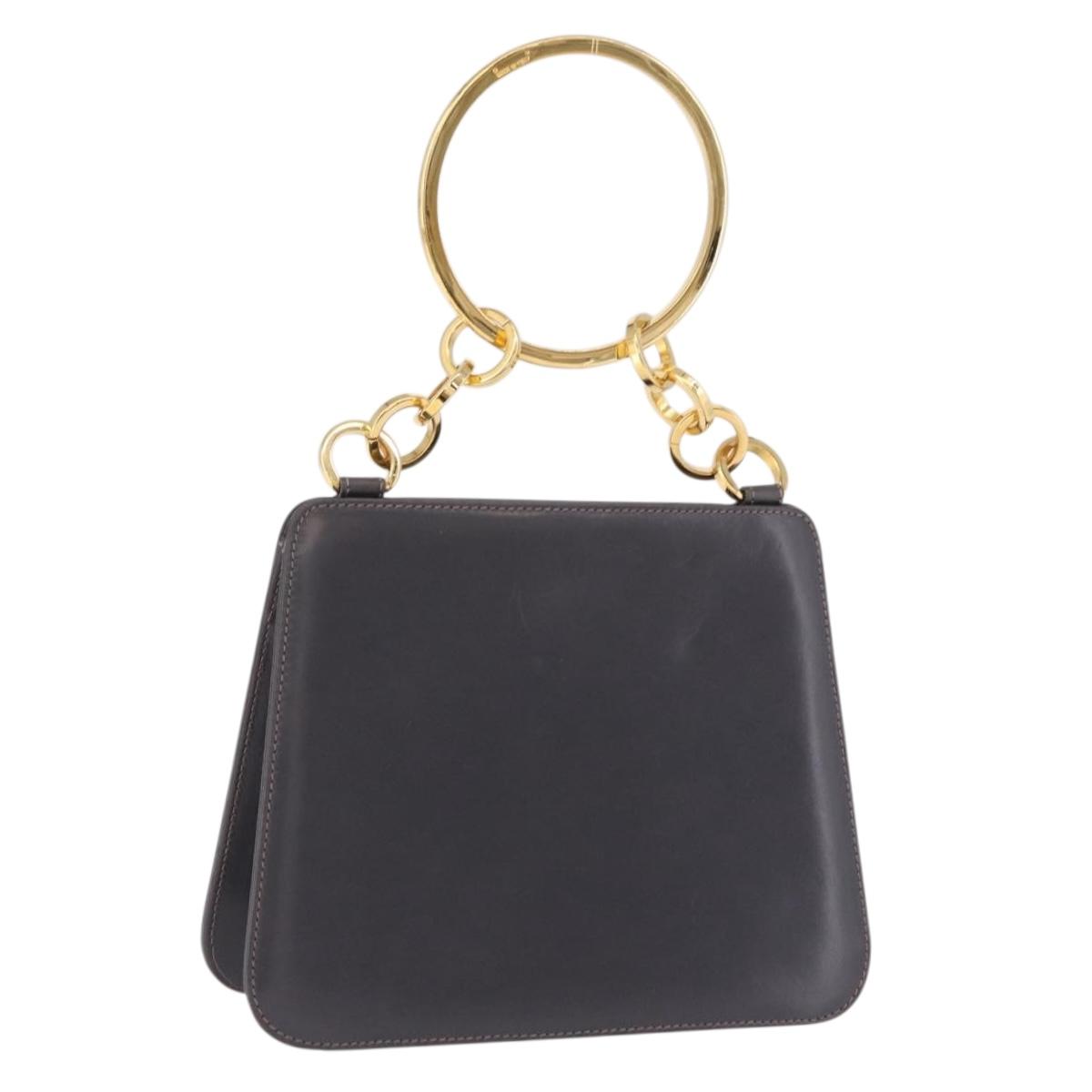 Salvatore Ferragamo Metal Hand Bag Leather Gray Gold Tone Auth 191753A