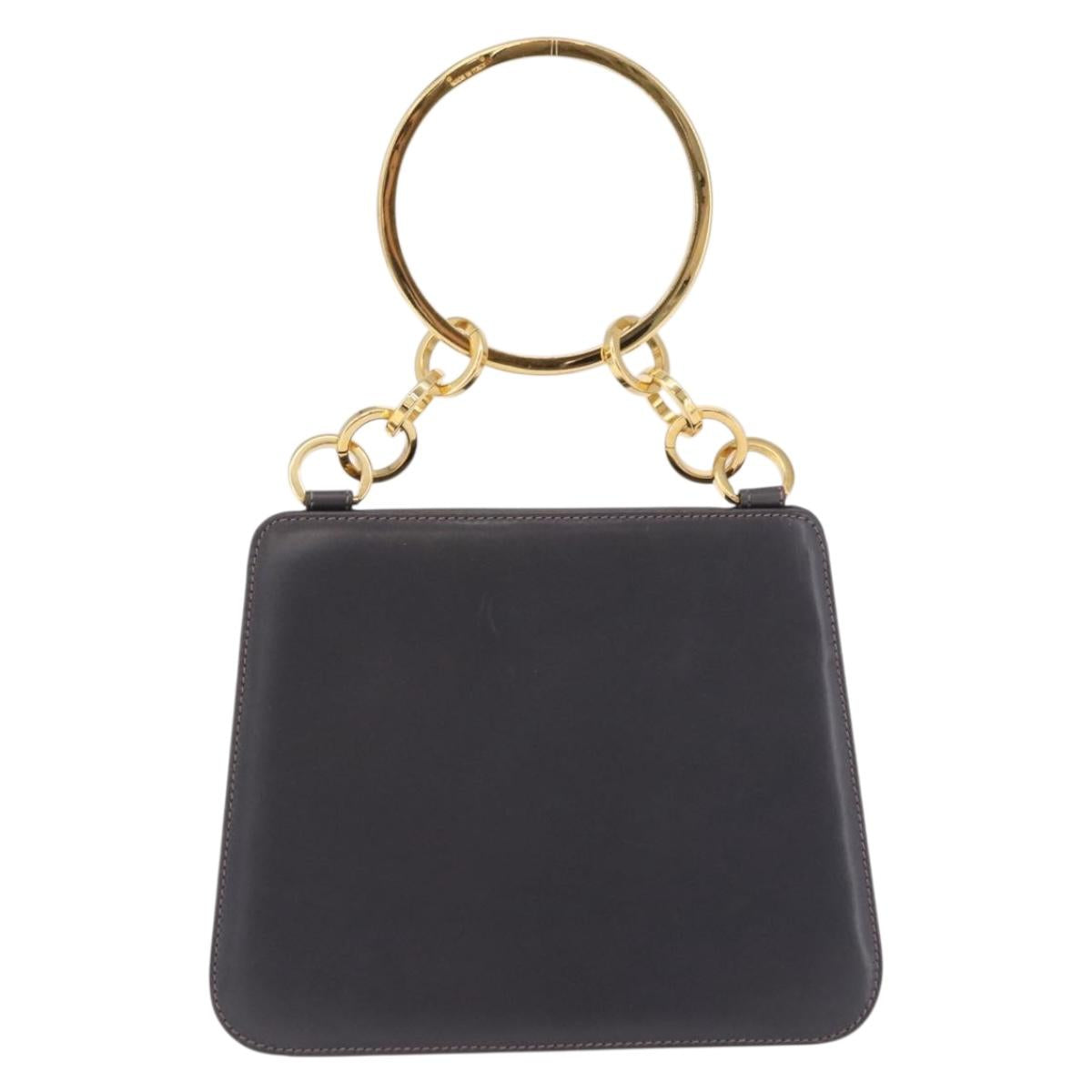 Salvatore Ferragamo Metal Hand Bag Leather Gray Gold Tone Auth 191753A