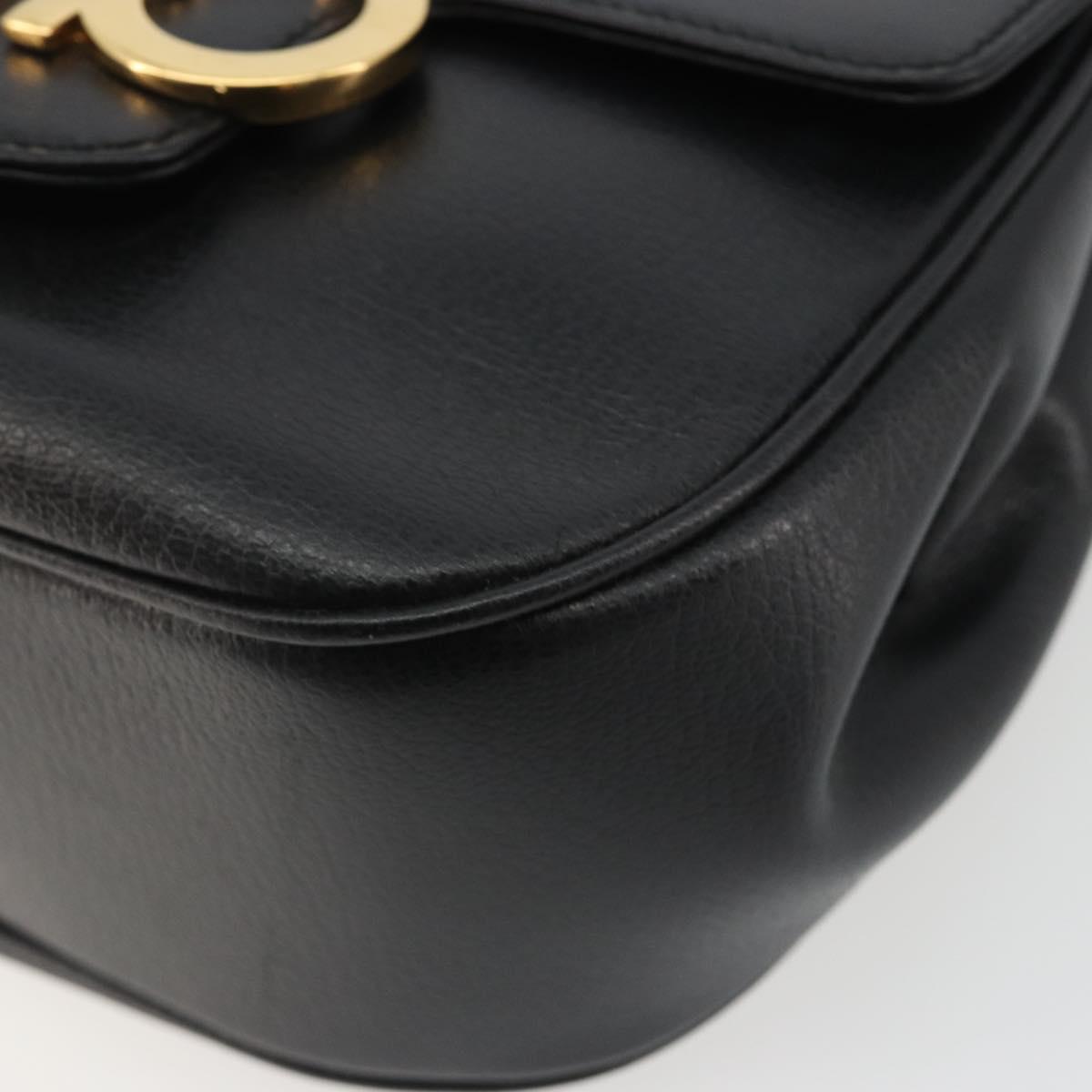 Salvatore Ferragamo Gancini Shoulder Bag Leather Black Gold Tone Auth 191754V