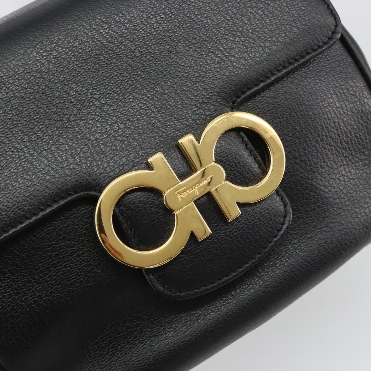 Salvatore Ferragamo Gancini Shoulder Bag Leather Black Gold Tone Auth 191754V