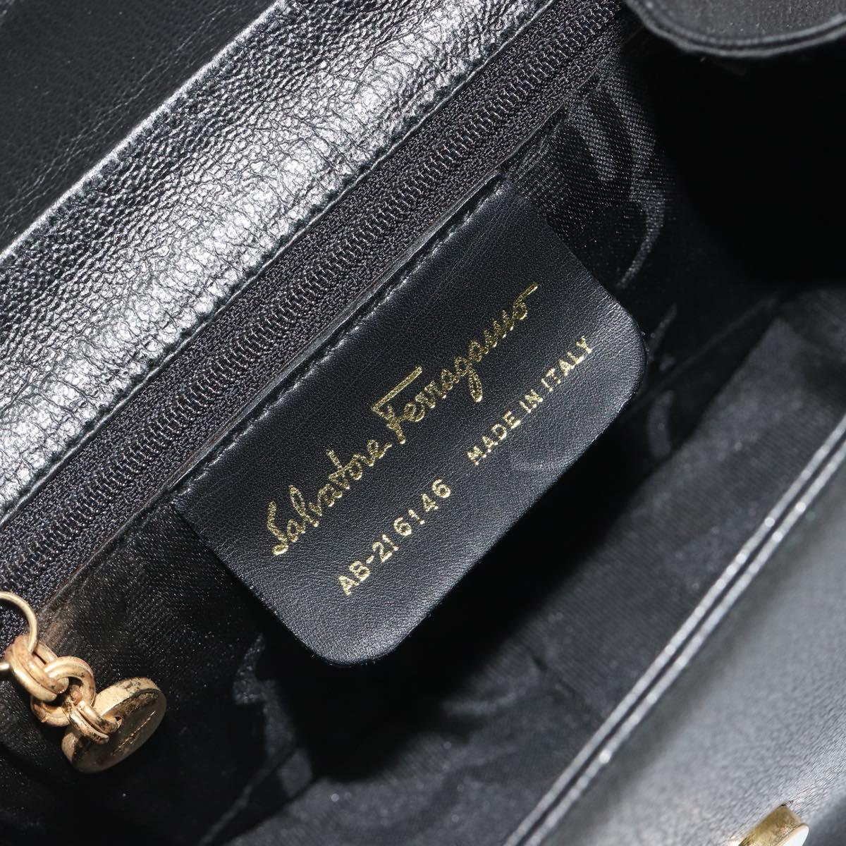 Salvatore Ferragamo Gancini Shoulder Bag Leather Black Gold Tone Auth 191754V