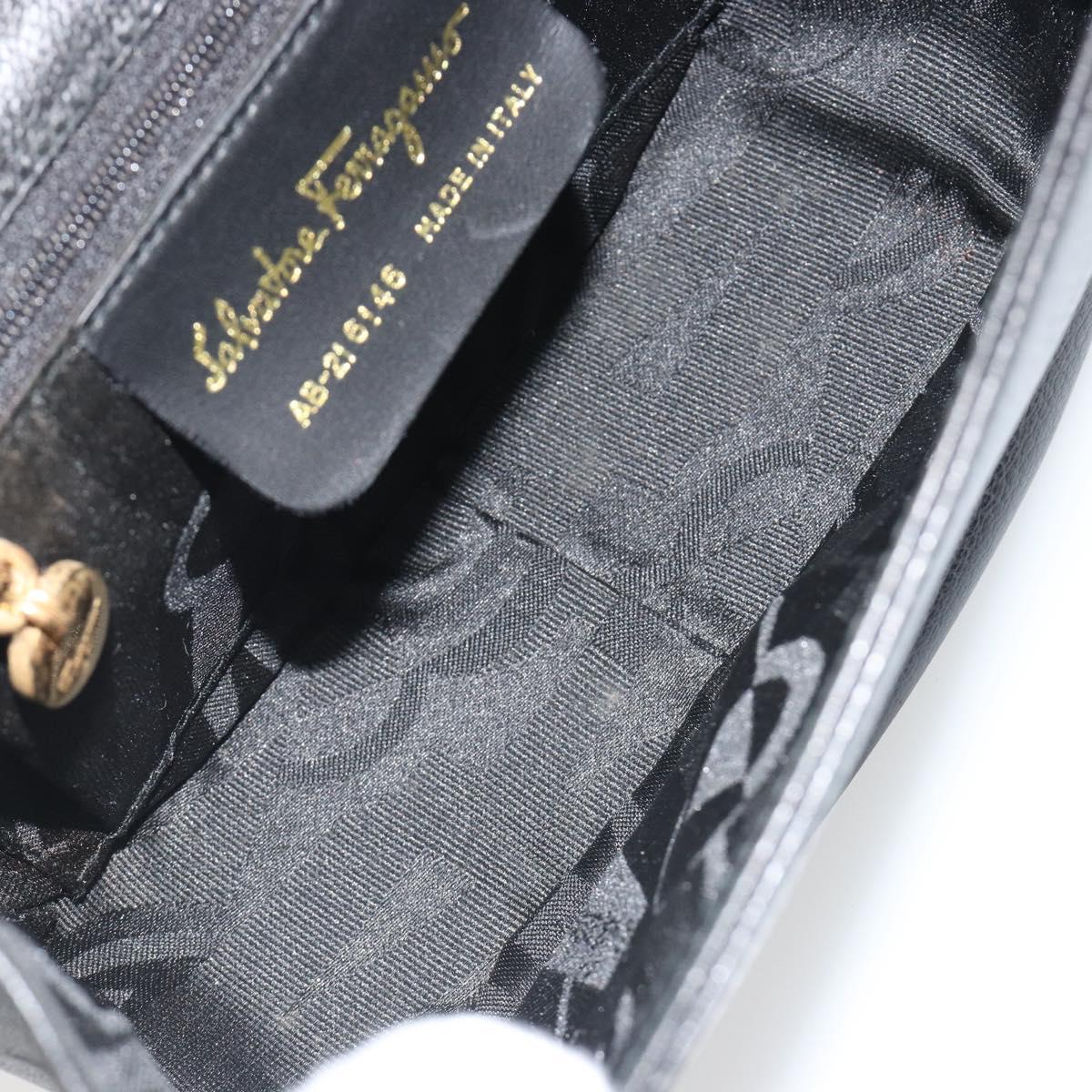 Salvatore Ferragamo Gancini Shoulder Bag Leather Black Gold Tone Auth 191754V