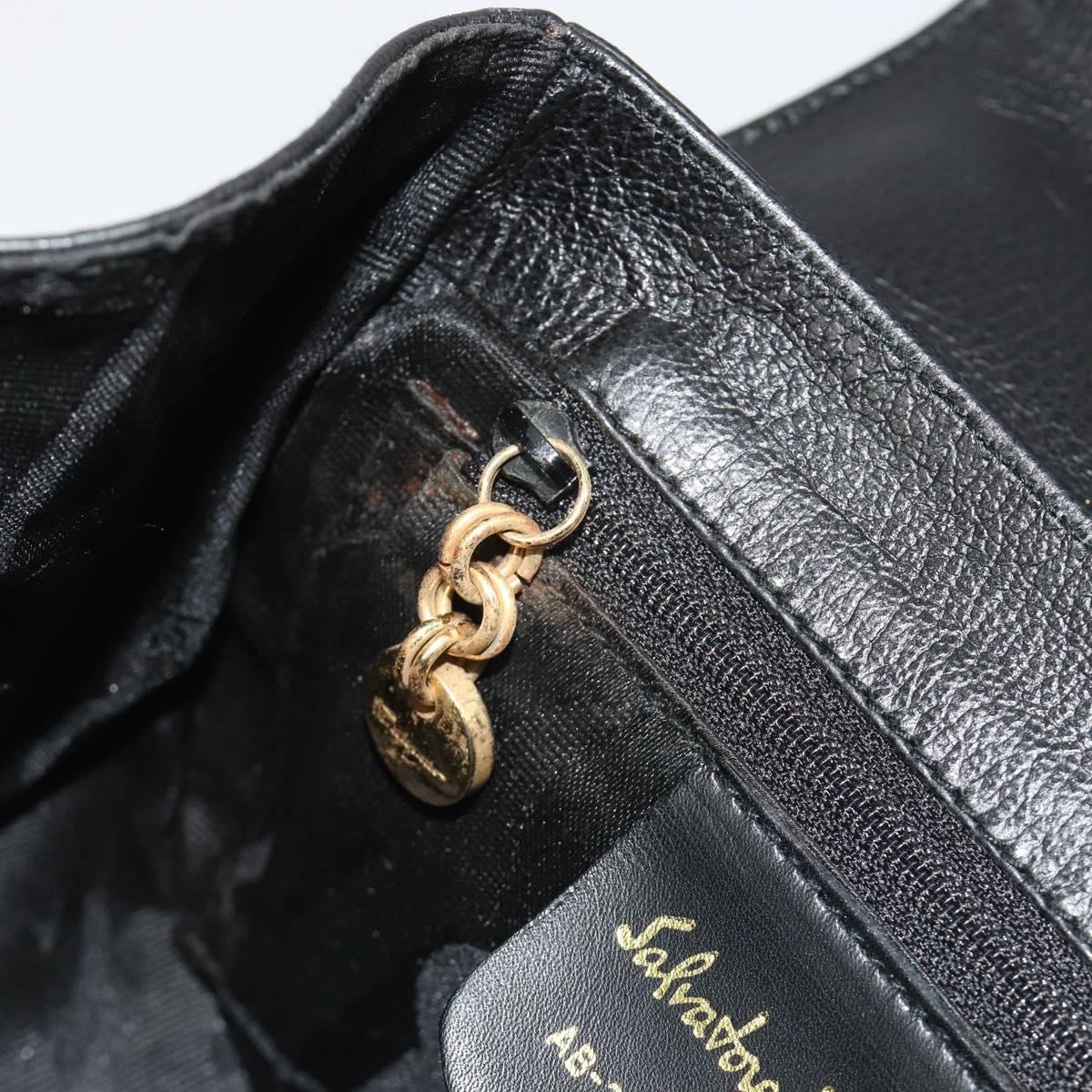 Salvatore Ferragamo Gancini Shoulder Bag Leather Black Gold Tone Auth 191754V