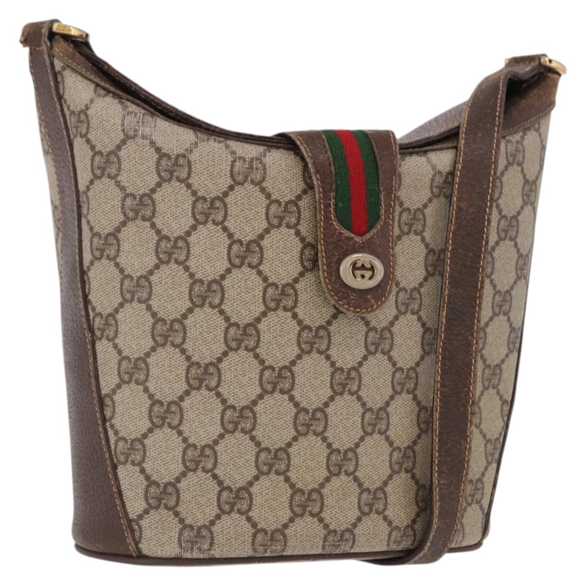 GUCCI GG Supreme Shoulder Bag PVC Leather Beige Gold Tone 904.02.081 Auth 191757