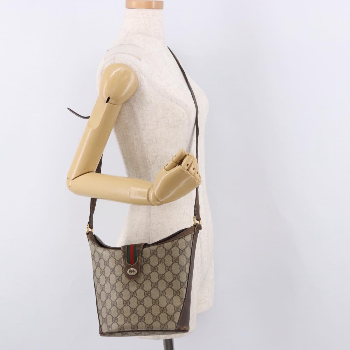 GUCCI GG Supreme Shoulder Bag PVC Leather Beige Gold Tone 904.02.081 Auth 191757