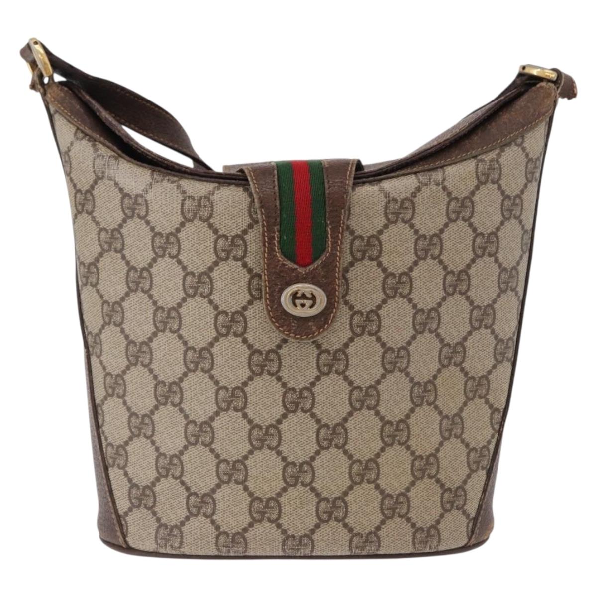 GUCCI GG Supreme Shoulder Bag PVC Leather Beige Gold Tone 904.02.081 Auth 191757