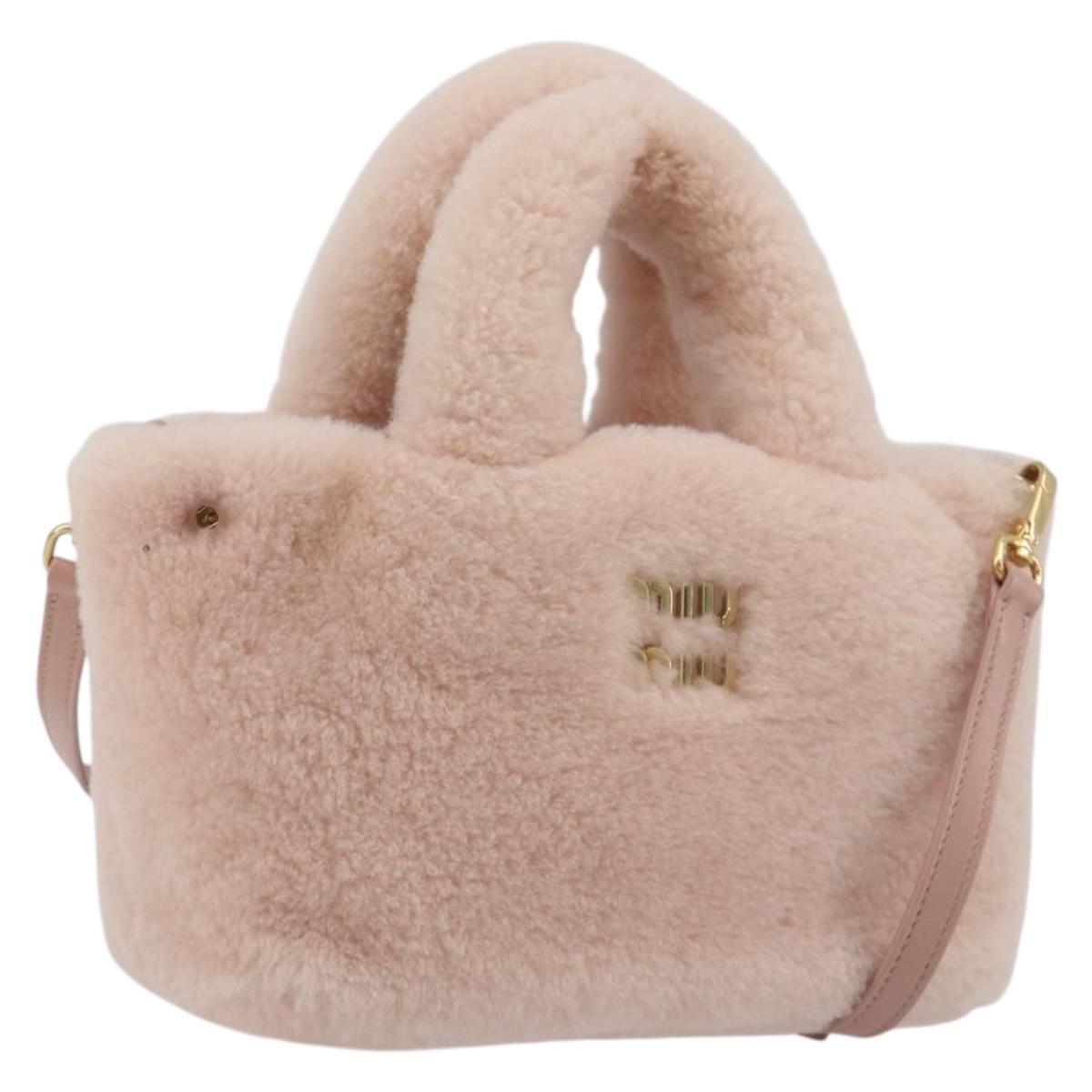 Miu Miu Hand Bag Fur 2way Pink Gold Tone Auth 191761SM