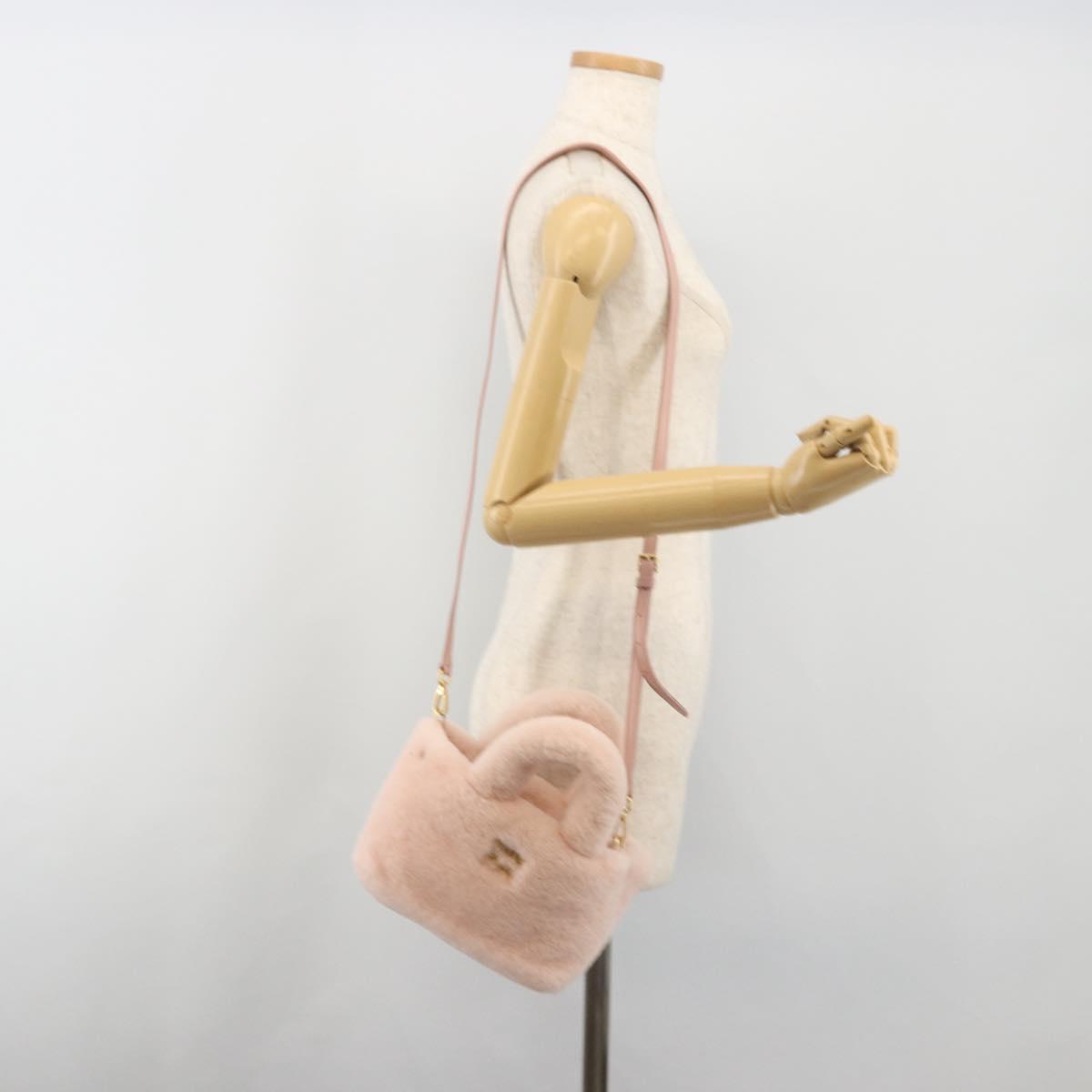 Miu Miu Hand Bag Fur 2way Pink Gold Tone Auth 191761SM