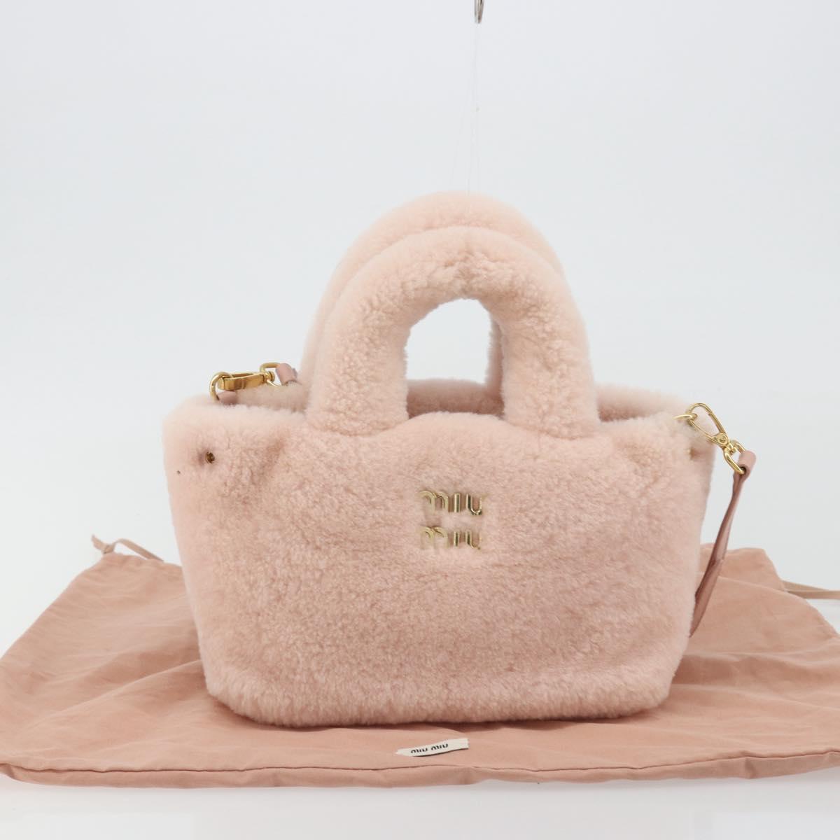 Miu Miu Hand Bag Fur 2way Pink Gold Tone Auth 191761SM