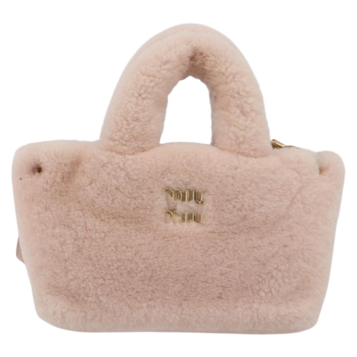 Miu Miu Hand Bag Fur 2way Pink Gold Tone Auth 191761SM